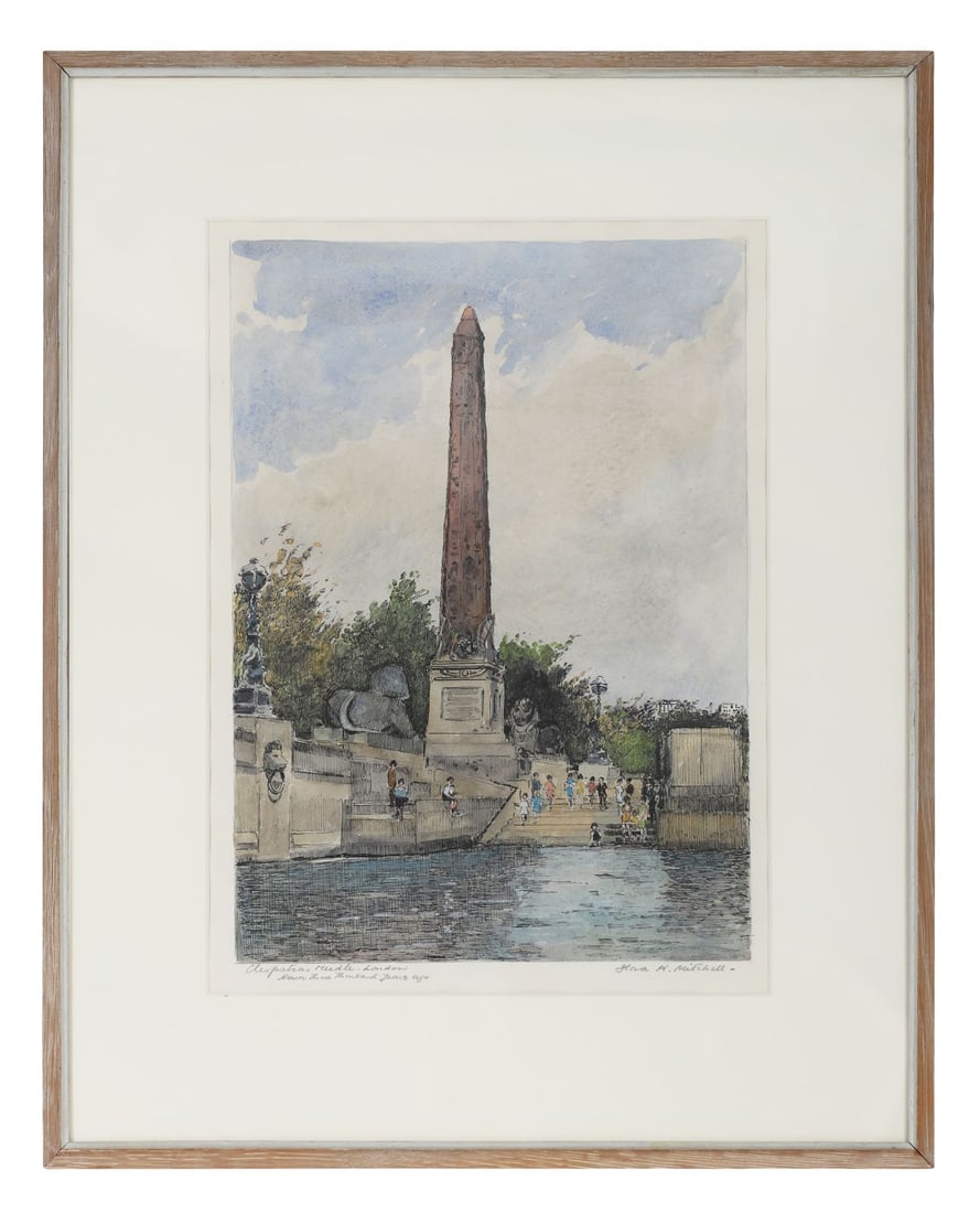 FLORA H. MITCHELL (1890 - 1973): Title: Cleopatra's needle, LondonMedium: Watercolour, Pen and InkSignature: Signed Lower Right and Inscribed Lower LeftProvenance: Private CollectionFramed