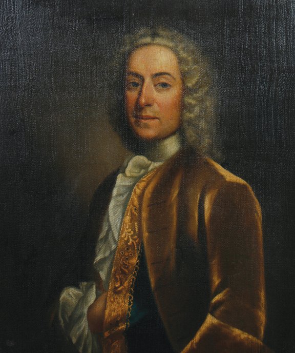 Attributed to Kneller: Attributed to Kneller Portrait of Sir John Dolben Bart wearing a white wig and brown jacket Oil on canvas Enclosed in a gilt frame 62 x 74 cm.