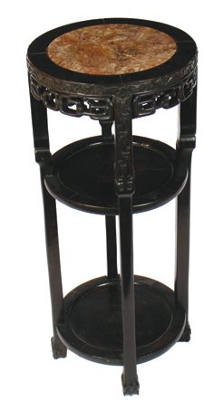 Nineteenth-century Chinese hardwood three tier table: with marble inset top 79 cm. high