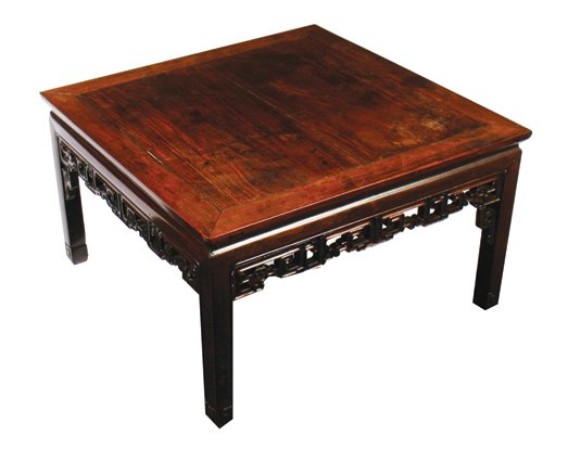Qing period hardwood low table: of square form,raised on square scroll legs 78 cm. square