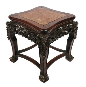 Qing period hardwood low table: with marble inset top 40 cm. square