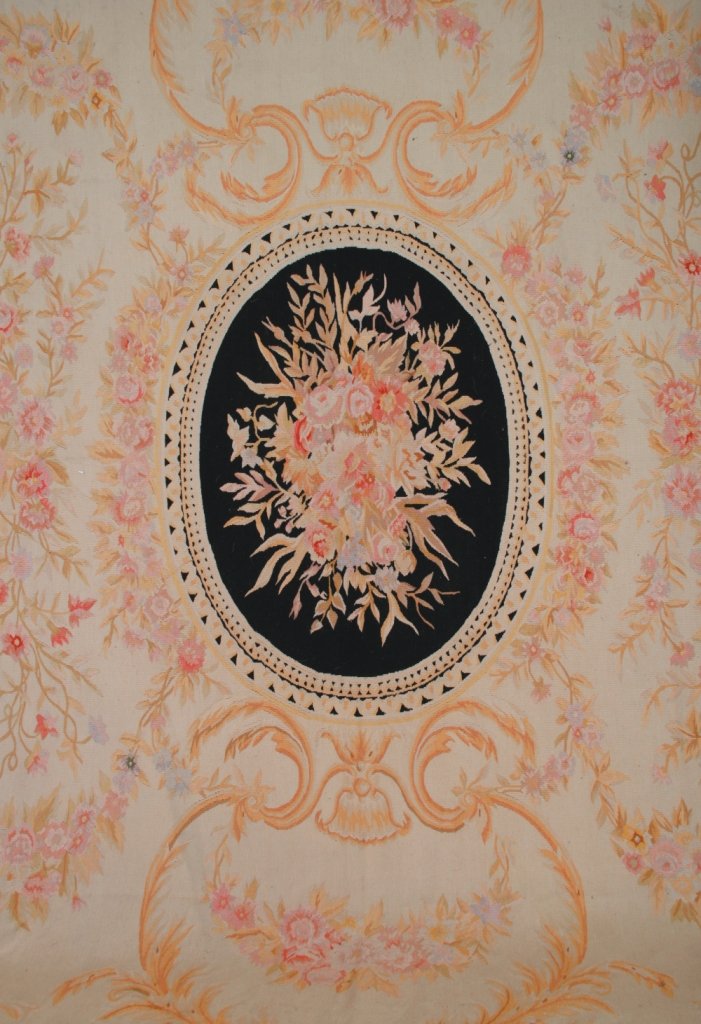 Aubusson carpet: Aubusson carpet black and gold 312 x 240 cm.