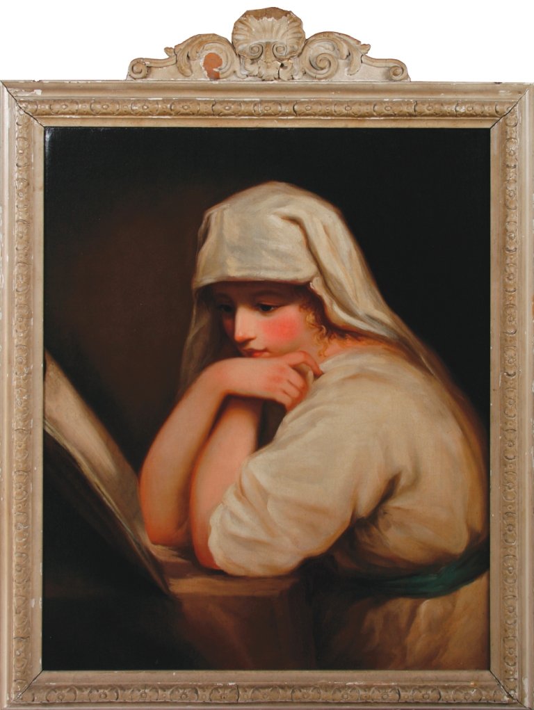 George Romney: George Romney Portrait of Lady Hamilton as Contemplation, Oil on canvas, Povenance : Edward L. Percivall, Northamptonshire in the eighteenth century 75 x 60 cm.