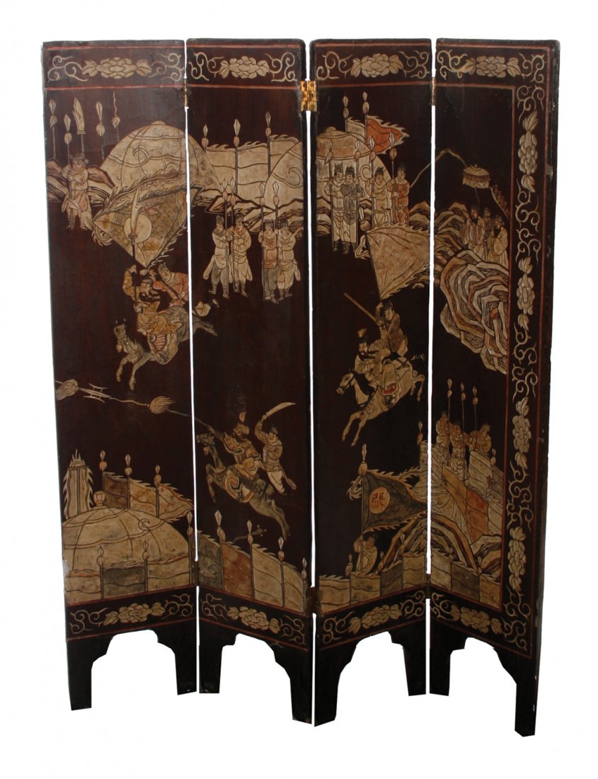Nineteenth-century Chinese four-fold lacquered screen: Nineteenth-century Chinese four-fold lacquered screen 141 cm. high; 120 cm. wide