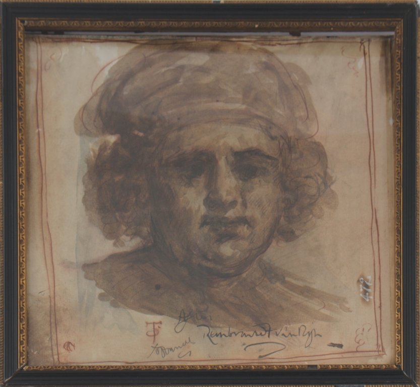 After Rembrandt: After Rembrandt Self portrait, Watercolour