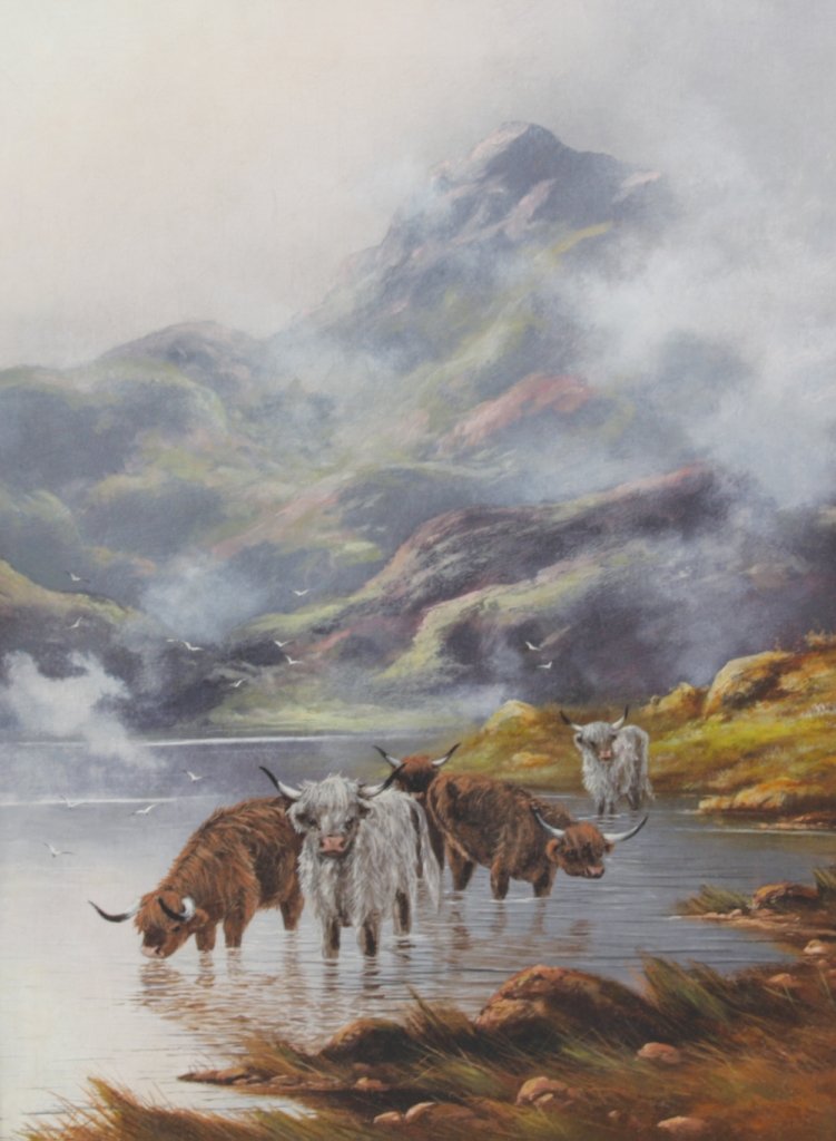 After William Watson: After William Watson Circa 1890, Highland cattle, Signed oil on canvas 61 x 46 cm.