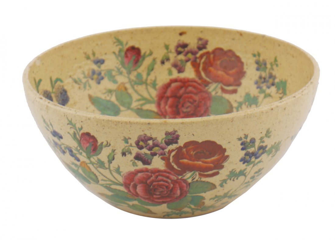 Copeland Spode Art pottery fruit bowl: Copeland Spode Art pottery fruit bowl decorated with roses, passion flower 26 cm. diameter