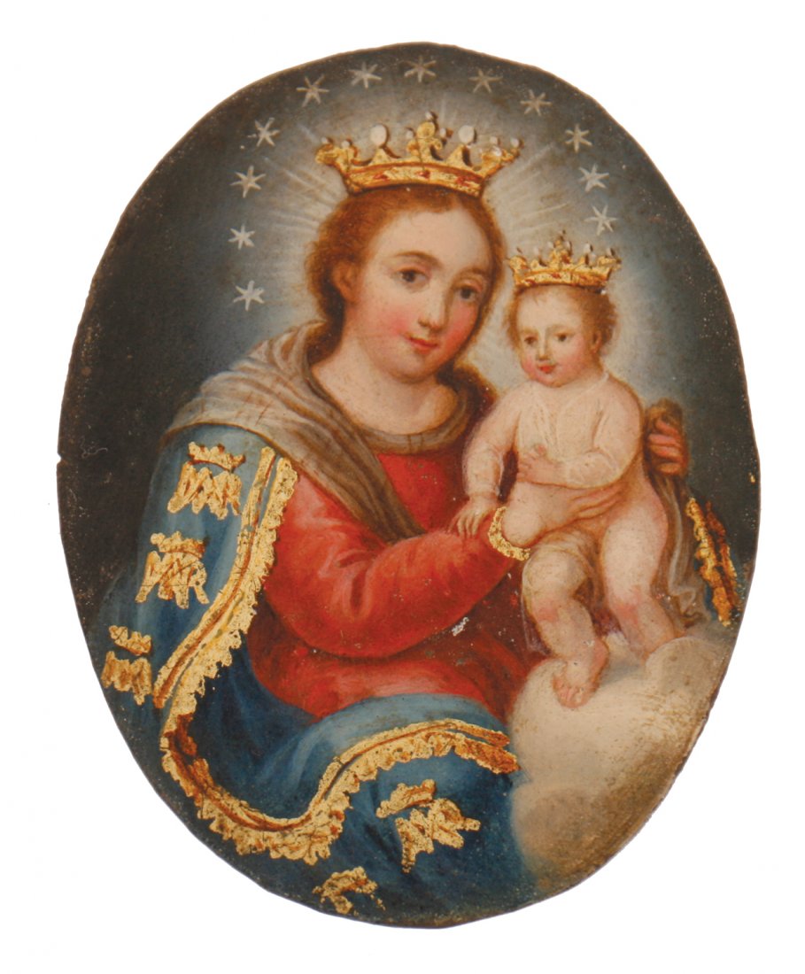 Oval miniature depicting the Madonna and child: Oval miniature depicting the Madonna and child