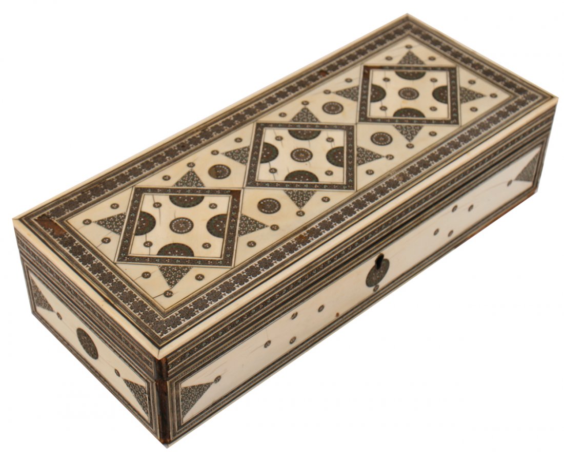 Nineteenth-century Turkish ivory and enameled inlaid: Nineteenth-century Turkish ivory and enameled inlaid box 28 cm. wide; 7 cm. high