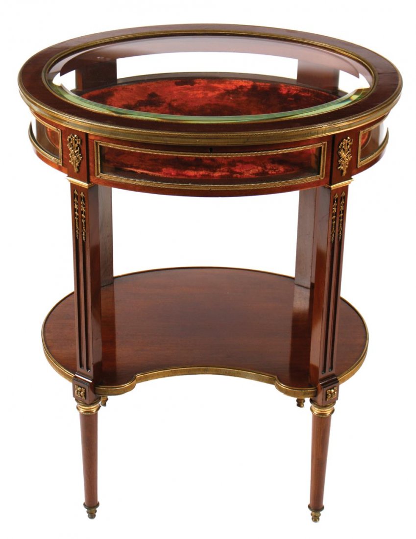 Late nineteenth-century Napoleon III brass mounted: Late nineteenth-century Napoleon III brass mounted mahogany framed bijou table 61 cm. wide