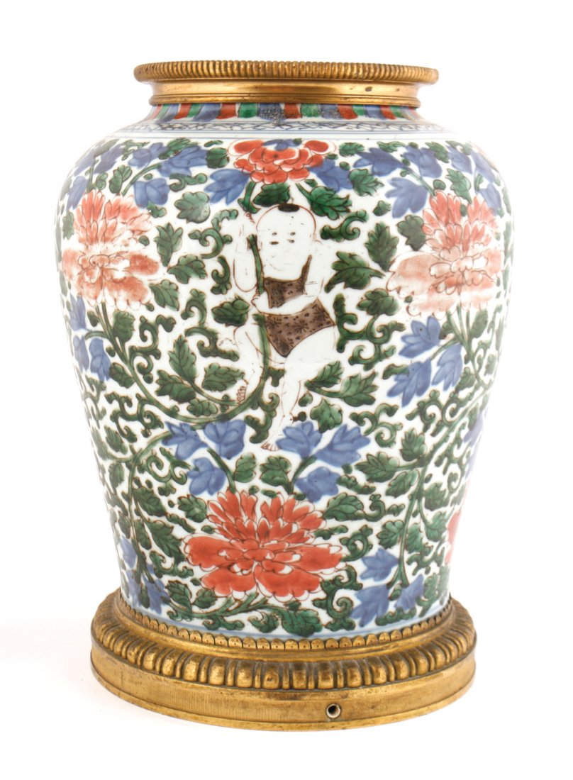Qing period ormolu mounted polychrome millefiori vase: Qing period ormolu mounted polychrome millefiori vase 34 cm. high