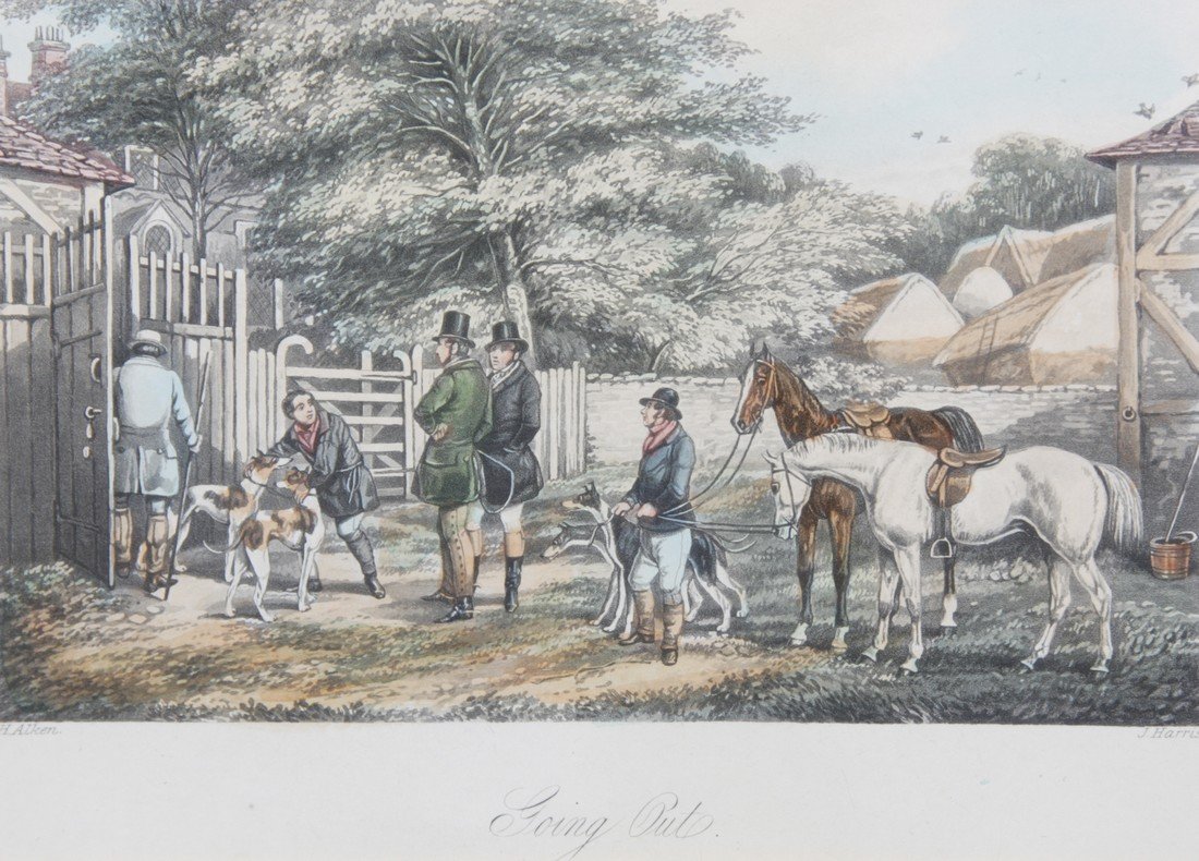 After Henry Alken: After Henry Alken Set of four nineteenth-century hunting prints, each enclosed in a bird's eye maple frame 13 x 19 cm.