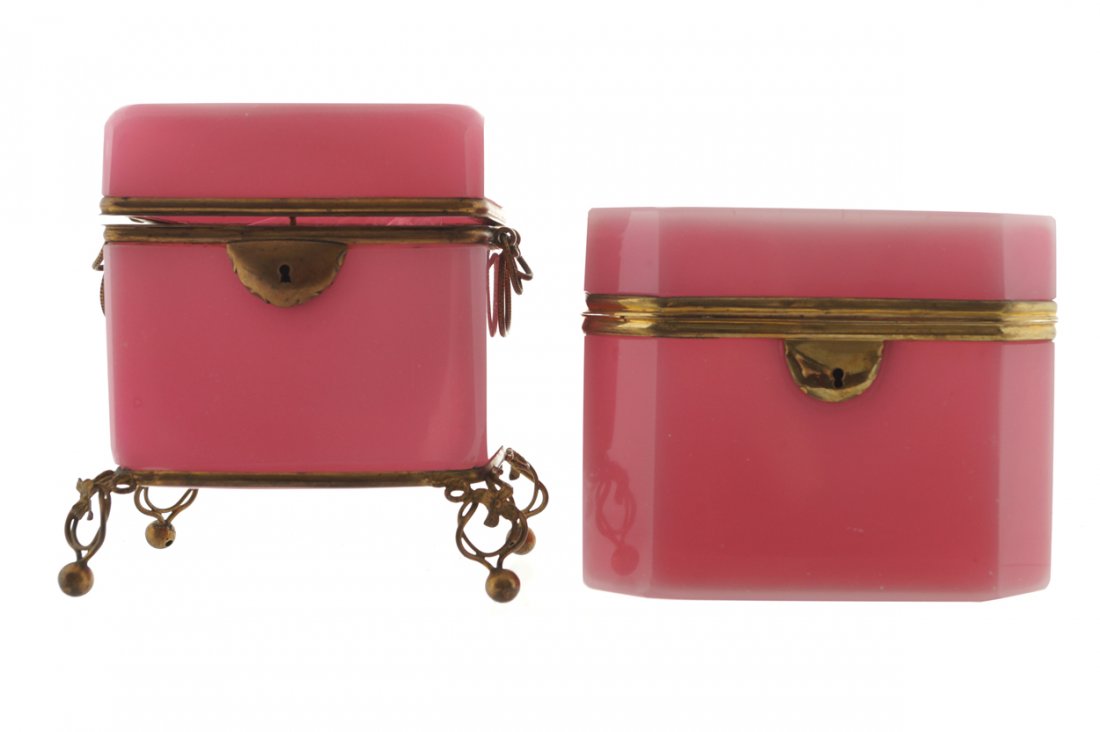 Two ormolu mounted Bohemian glass sugar boxes: Worldwide shipping available: shipping@sheppards.ie 10 cm. high; 13 cm. wide