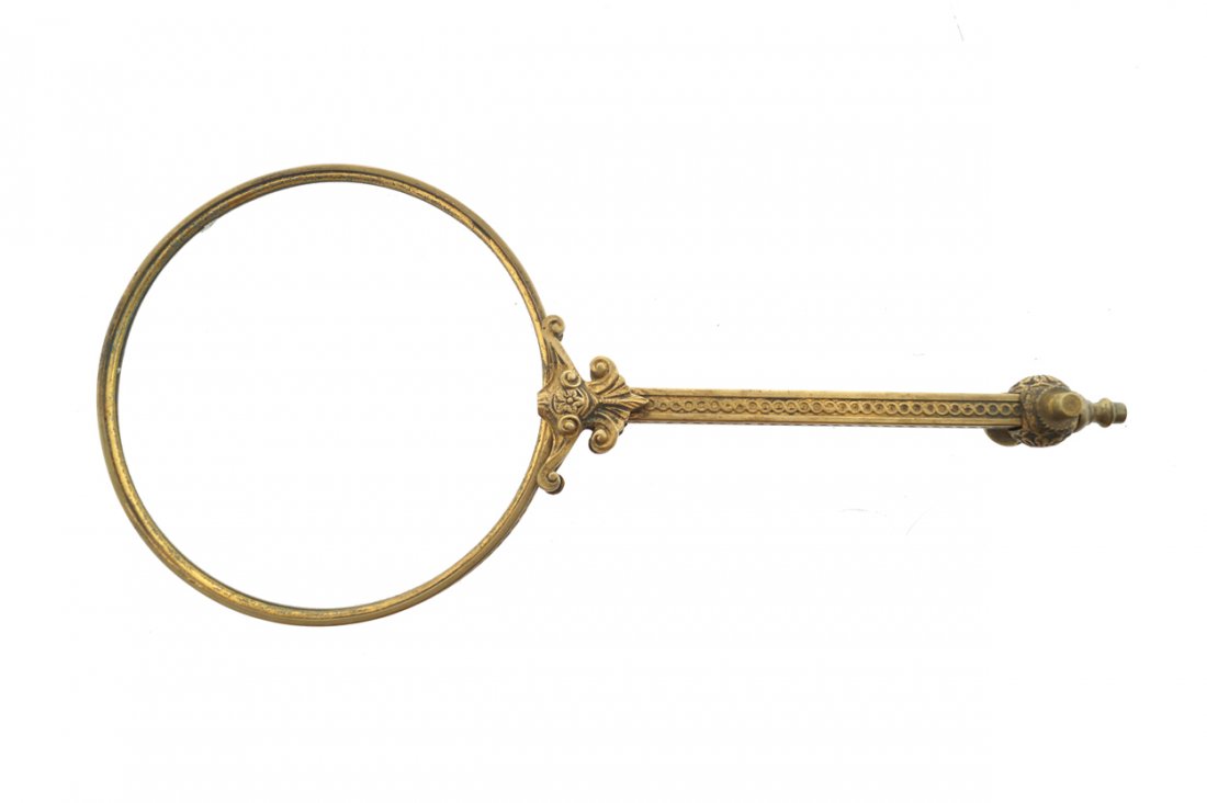 Large ormolu framed magnifying glass: Worldwide shipping available: shipping@sheppards.ie 34 cm. long