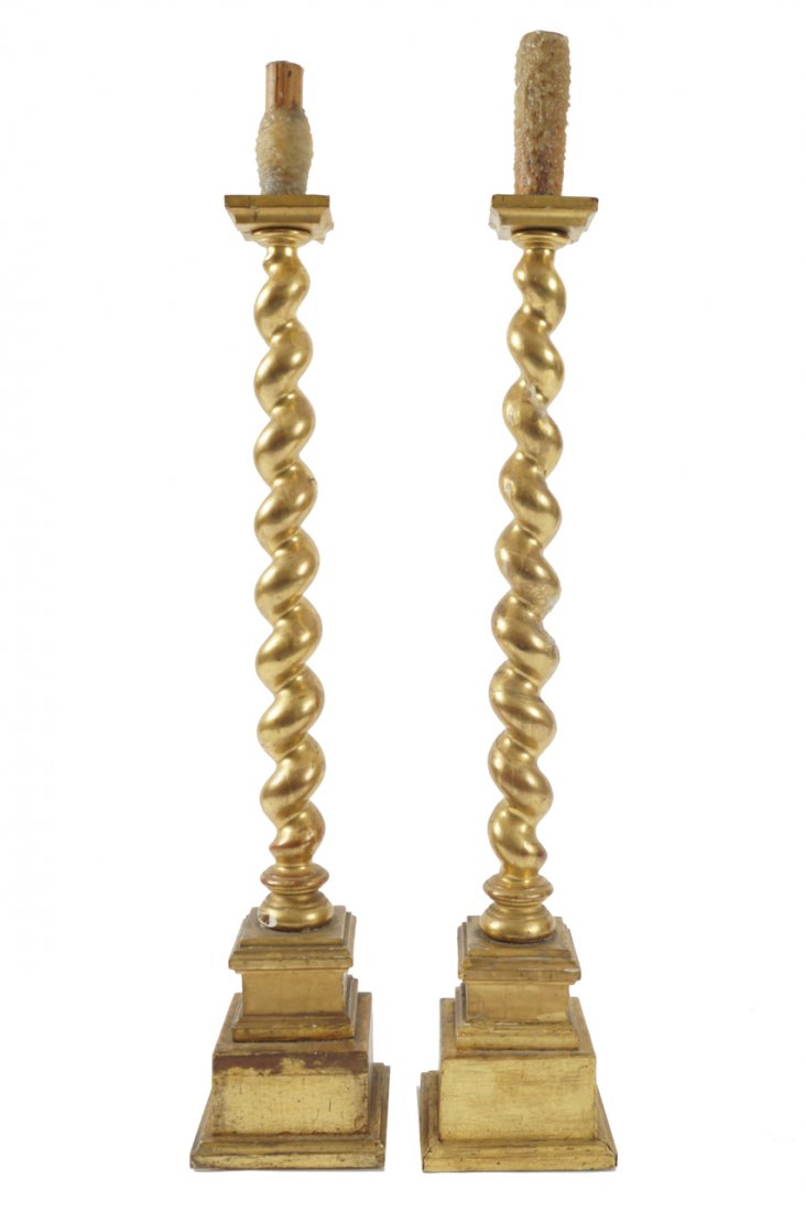 Pair of nineteenth century gilt wood candle stands (1 of 6)