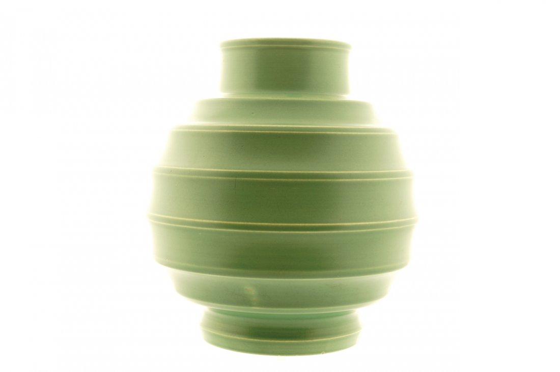 Large Wedgwood Art Deco 'football' vase, circa 1932: designed by Keith Murray Dimensions: 23 cm. high
