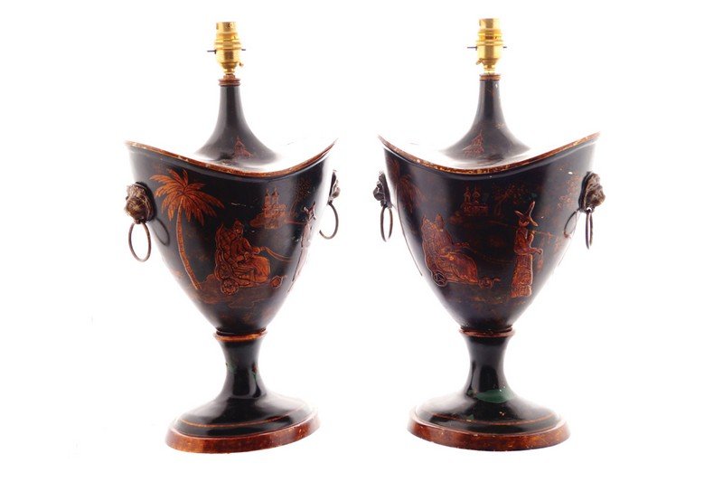 Pair of lacquered Toleware vase stemmed table lamps (1 of 2)