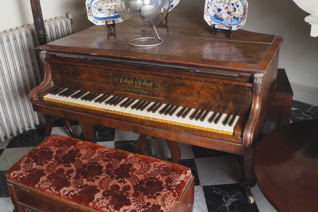 NINETEENTH-CENTURY ROSEWOOD CASED BOUDOIR GRAND PIANO: NINETEENTH-CENTURY ROSEWOOD CASED BOUDOIR GRAND PIANO by Collard & Collard, Trade label: Henry Bussell, 7 Westmorland Street, Dublin Direct all shipping enquiries to shipping@sheppards.ie 97 cm. high;