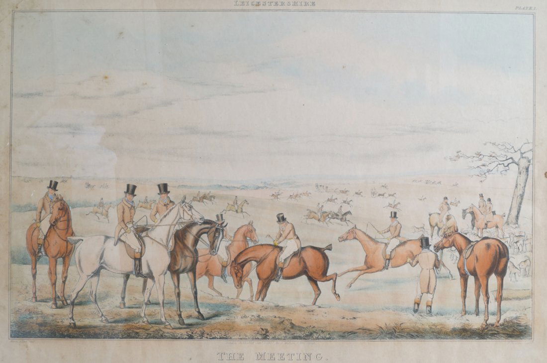 AFTER HENRY THOMAS ALKEN, 1785-1851: AFTER HENRY THOMAS ALKEN, 1785-1851 Pair of early nineteenth-century Fielding coloured engravings, ‘Full Cry’, ‘The Meeting’, enclosed in an eglomise border and ebonized frame, published in 18