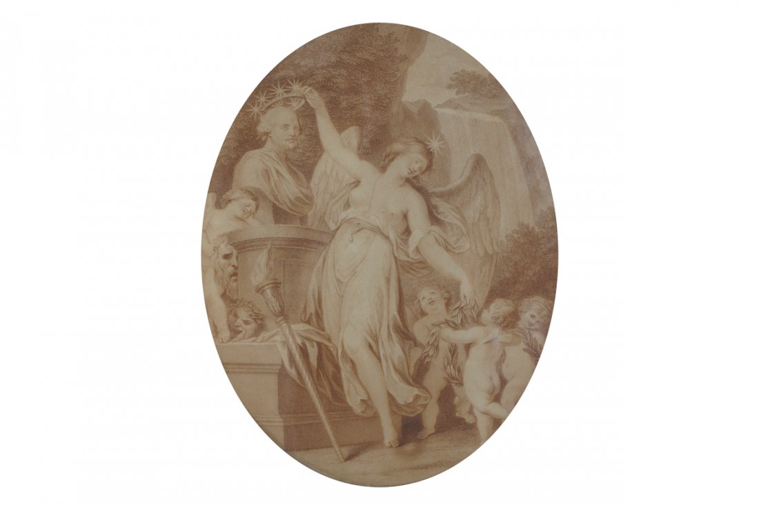 TWO FRANCESCO BARTOLOZZI OVAL ENGRAVINGS: TWO FRANCESCO BARTOLOZZI OVAL ENGRAVINGS The Returning Roman Soldier and The Dancing Nymph, each enclosed in an oval gilt frame Direct all shipping enquiries to shipping@sheppards.ie Each 31.5 x 25 cm
