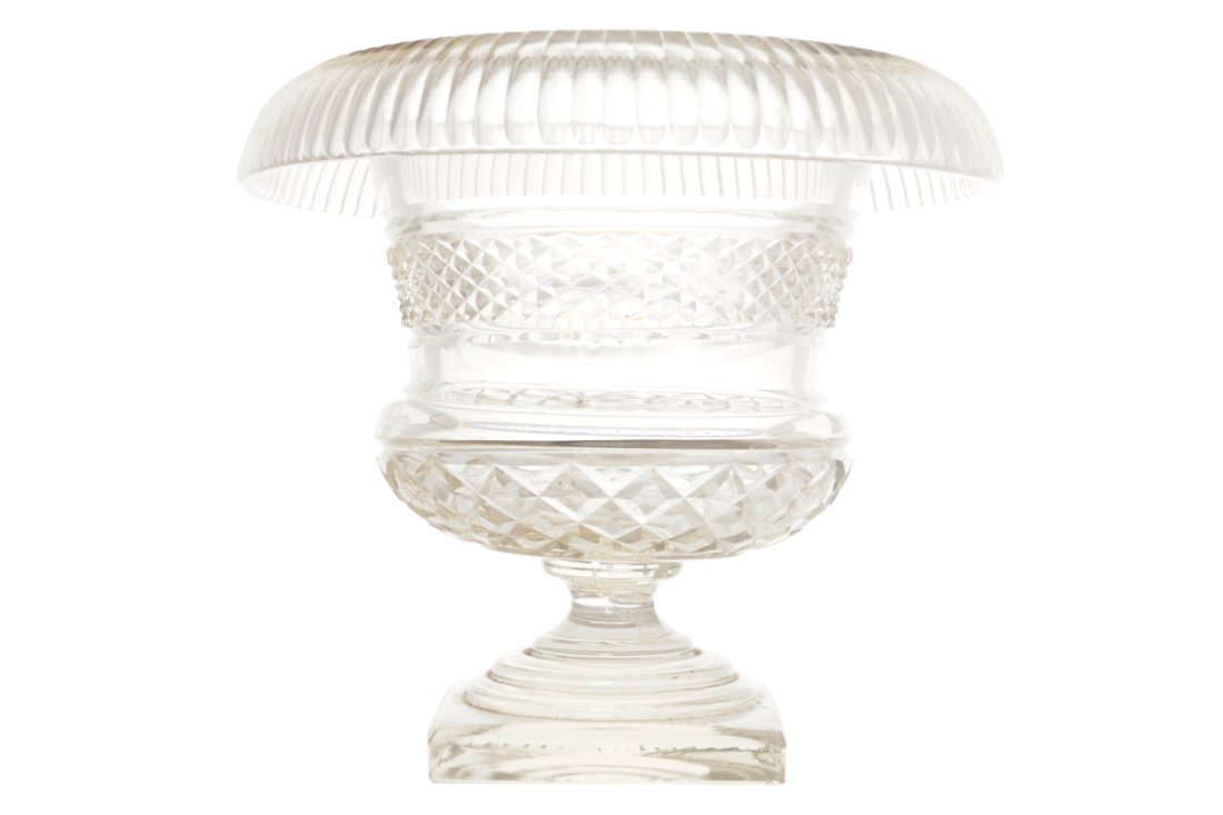 EARLY NINETEENTH-CENTURY IRISH PENROSE GLASS CAMPAGNA: EARLY NINETEENTH-CENTURY IRISH PENROSE GLASS CAMPAGNA SHAPED WINE COOLER Direct all shipping enquiries to shipping@sheppards.ie 25 cm. high; 29 cm. diameter