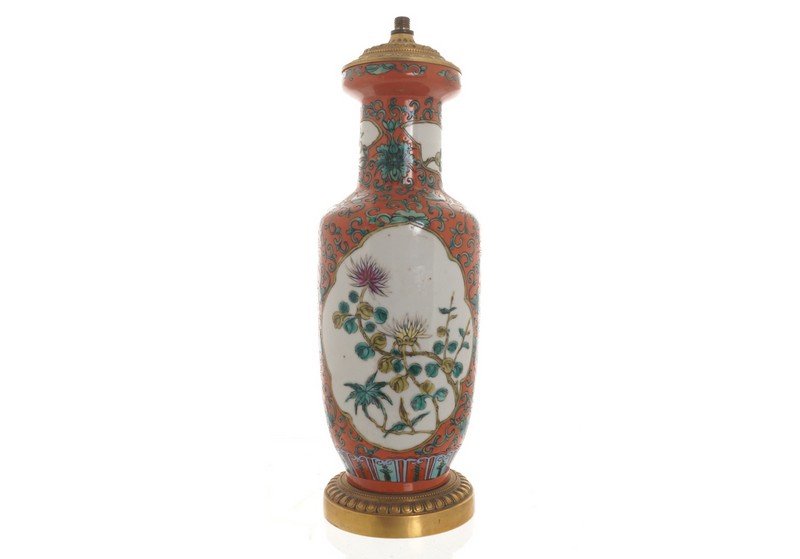Chinese polychrome vase stemmed table lamp (1 of 2)