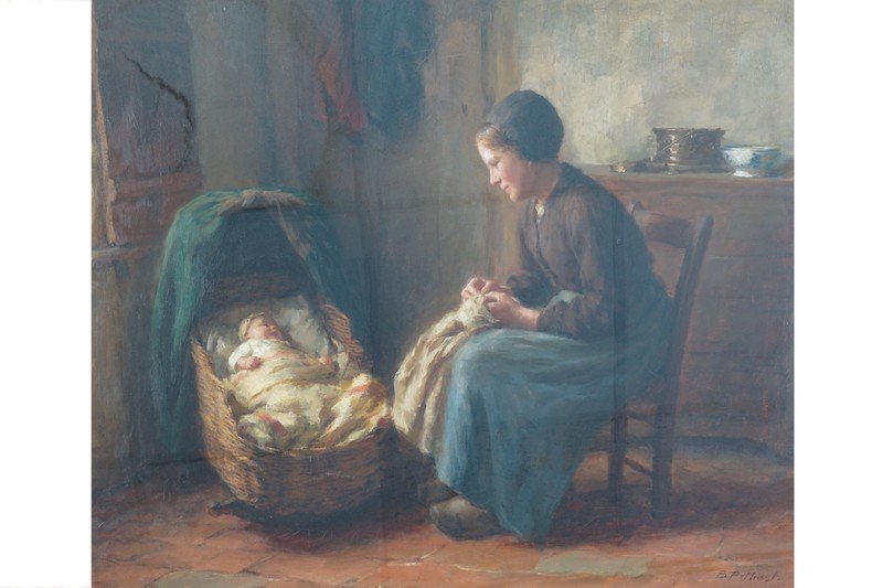 Bernard Pothast, 1882 - 1926: Bernard Pothast, 1882 - 1926 Mother with her baby Oil on canvas Worldwide shipping available: shipping@sheppards.ie Dimensions: 55 x 66 cm.