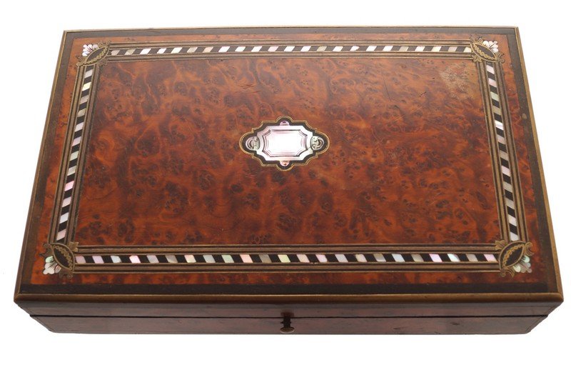 Nineteenth-century brass mounted, amboyna and mother (1 of 1)