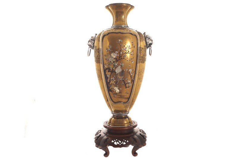 Nineteenth-century Shibayama gold lacquer vase (1 of 2)