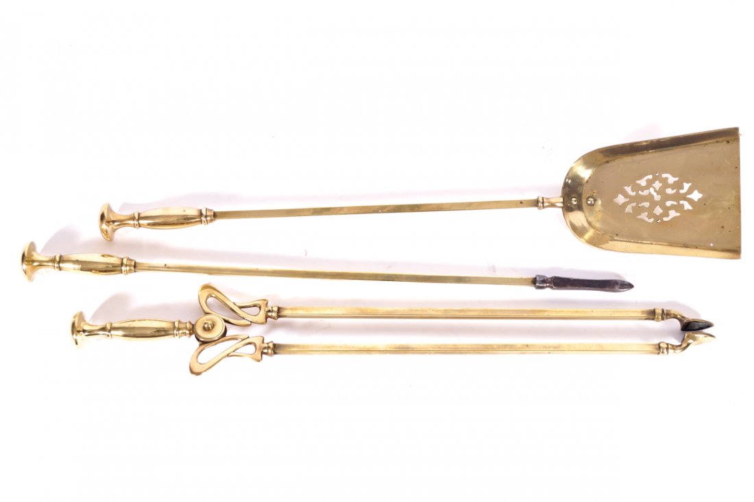 Set of Art Nouveau brass fire irons (1 of 1)