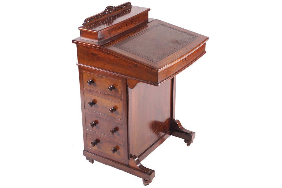 Victorian walnut and boxwood inlaid Davenport (1 of 5)