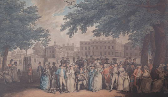 After Edward Dayes (English, 1763-1804): The Promenade in St. James’s Park with Buckingham House A mezzotint engraving Framed with églomisé glass Worldwide shipping available. All queries must be made to shipping@sheppards.ie prior to 29