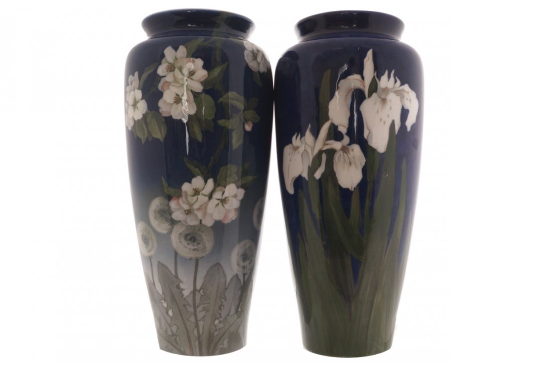 Pair of large Royal Copenhagen floral painted vases (1 of 3)