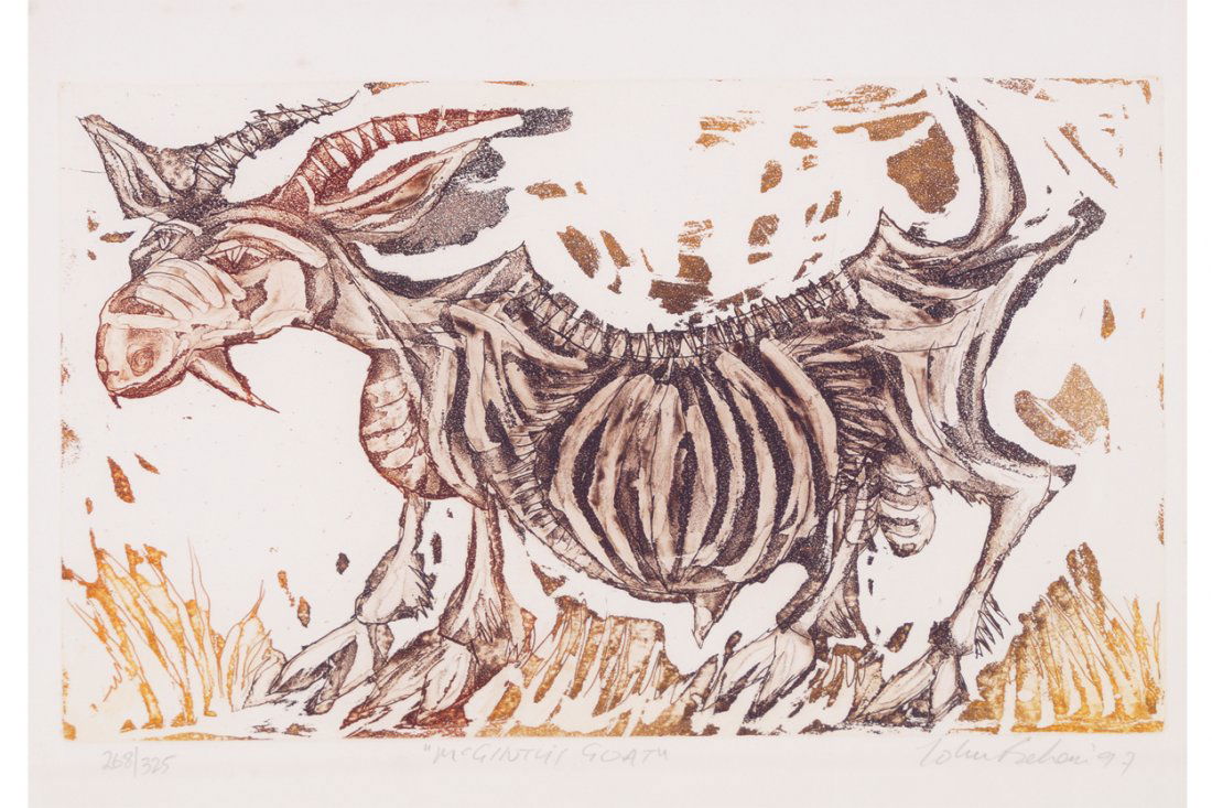 John Behan (Irish, b. 1938): McGinty’s Goat Signed limited edition print, 268/325 Dated 1997 Worldwide shipping available. All queries must be made to shipping@sheppards.ie prior to 29 February 2016.