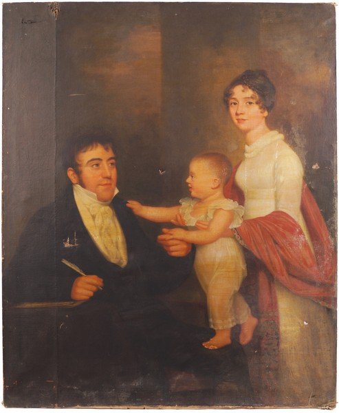 AMERICAN SCHOOL, EARLY NINETEENTH-CENTURY, ATTRIBUTED: AMERICAN SCHOOL, EARLY NINETEENTH-CENTURY, ATTRIBUTED TO JOHN WESLEY JARVIS (AMERICAN, 1781-1839)A family group Oil on canvas, unlined UnframedJohn Wesley Jarvis was a prominent American portrait pain