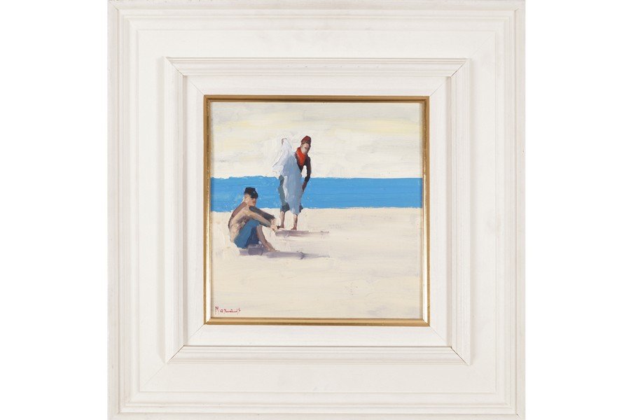 JOHN MORRIS (IRISH, B. 1958): JOHN MORRIS (IRISH, B. 1958)Beach towel Oil on board Worldwide shipping available. It is advisable to send shipping enquiries to shipping@sheppards.ie prior to 26 April 2016.28 x 28 cm.