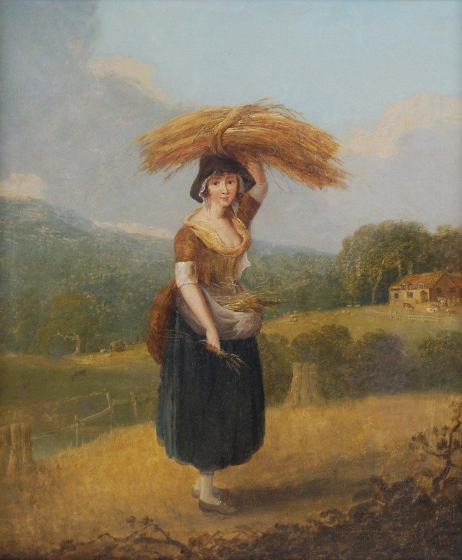 FRANCIS WHEATLEY (ENGLISH, 1747-1801): FRANCIS WHEATLEY (ENGLISH, 1747-1801) The gleaner Young girl in a cornfield Oil on canvas Dimensions: 24½ x 21½ inches; 62 x 55 cm.