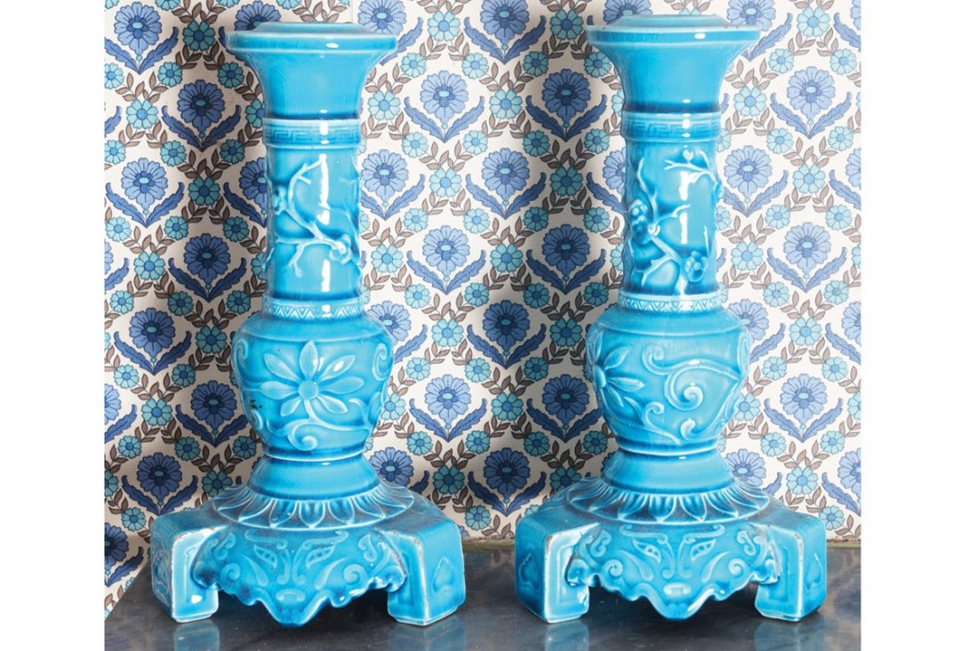 PAIR OF NINETEENTH-CENTURY FRENCH POTTERY CANDLESTICKS (1 of 1)