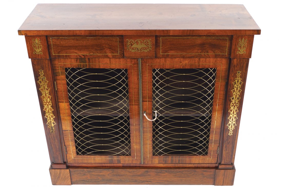REGENCY PERIOD ROSEWOOD AND BRASS INLAID DWARF BOOKCASE (1 of 1)