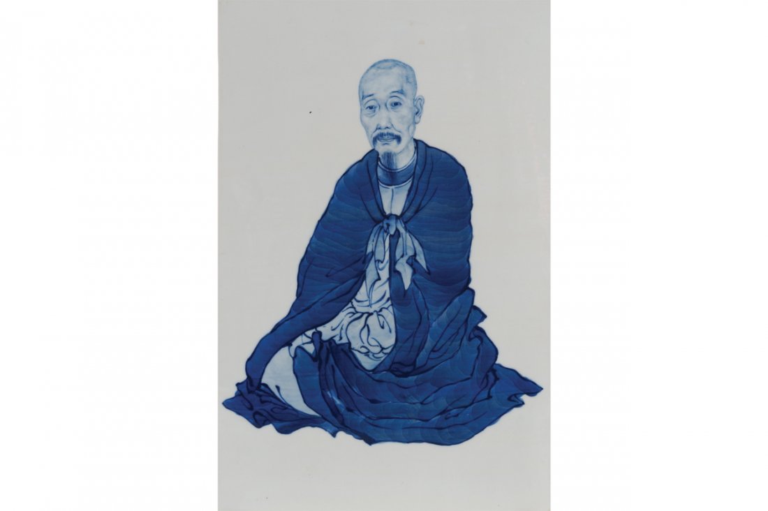 CHINESE QING PERIOD BLUE AND WHITE PORTRAIT PLAQUE (1 of 1)