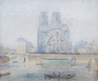 JOHN GENDALL (1790-1865): View of Notre Dame, Paris Pencil and watercolour In 1821 he published, with Augustus Charles Pugin (1762-1832) Picturesque Views of The Seine. Provenance: A private collection of English and Irish wat