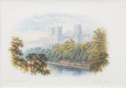 GEORGE FALL (BRITISH, 1848-1925): Durham Cathedral Watercolous Signed George Fall (1848-1925) was a painter of landscapes, portraits and topographical views. He worked in oils and watercolours. He is best known for his small, detailed