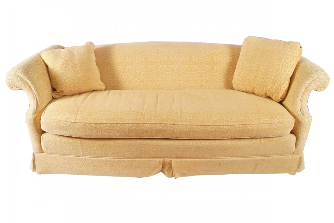 PAIR OF TWENTIETH-CENTURY SETTEES: 74 cm. high; 216 cm. wide; 81 cm. deep (2)