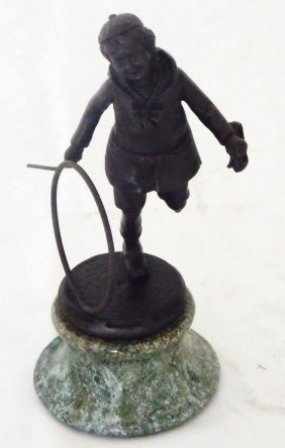 "CHILD AT PLAY" Bronze Sculpture by Davis: "CHILD AT PLAY" Bronze Sculpture by Davis -Museum Brown patina - 8"Hx4"Wx4"D