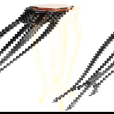 DISTRESSED EBONY PEDESTAL: DISTRESSED EBONY PEDESTAL - DISTRESSED BLACK AND HAND FINISHED WITH GOLD HIGHLIGHTS - ORNATE ACCENTS - VERY WELL MAINTAINED