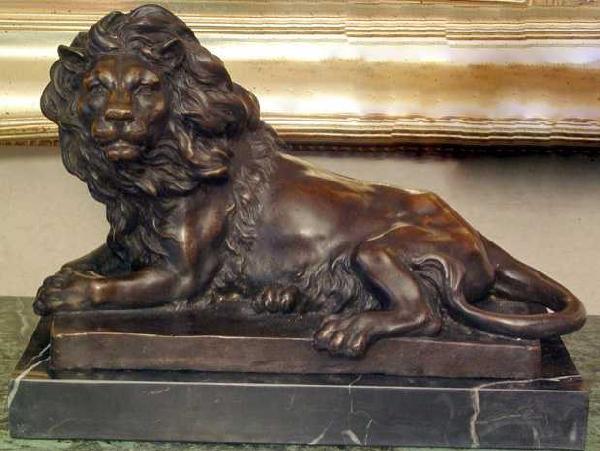 "AFRICAN LION" By Barye - Bronze Sculpture: "AFRICAN LION" By Barye - Bronze Sculpture - Museum Brown Finish - 10"Hx12"Wx7"D