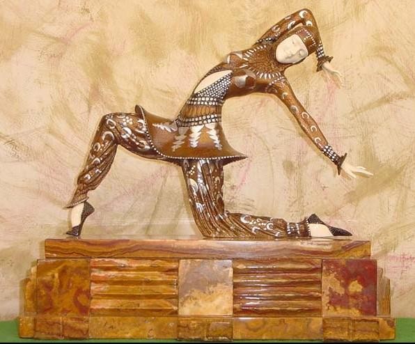 CHIPARUS - "KARMONA" -BRONZE AND IVORY SCULPTURE: CHIPARUS - "KARMONA" - BRONZE AND IVORY SCULPTURE - MUTLI - COLOR FINISH - HAND CARVED IVORY AND BRONZE - MOUNTED ON MARBLE AND ONYX BASE - FOUNDRY SEAL - SIGNED - MINT