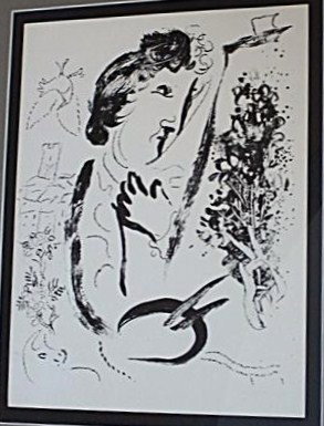 CHAGALL "SELF PORTRAIT": CHAGALL "SELF PORTRAIT" - INK ETCHING LITHOGRAPH - FRAMED AND MATTED - AUTHENICATED WITH CERTIFICATION