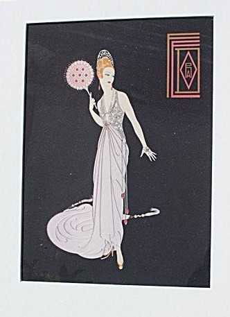 "FEDORA FAN" - by Erte': "FEDORA FAN" - by Erte' - Offset Lithograph - Framed - With COA