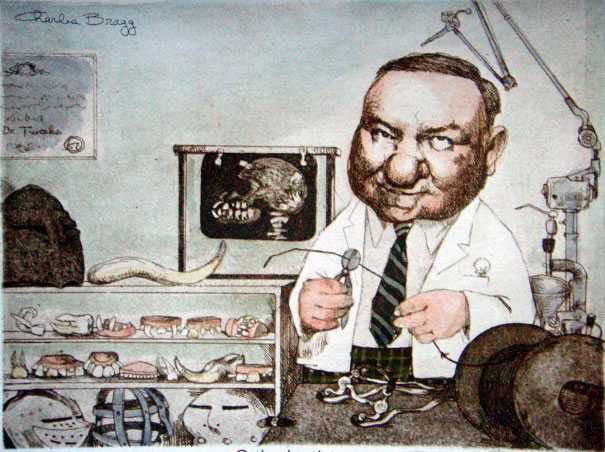 CHARLES BRAGG "ORTHODONTIST" HAND SIGNED LITHOGRAP: CHARLES BRAGG - PENCIL SIGNED LITHOGRAPH - HAND - COLORED WITH WATERCOLOR - PAPER SIZE APPROX. 11-1/2 X 14-1/2 - AUTHENICATED WITH CERTIFICATION - FRAMED AND MATTED - MINT